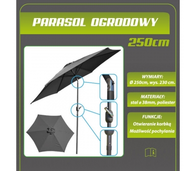 Parasol ogrodowy 250cm składany szary antracyt